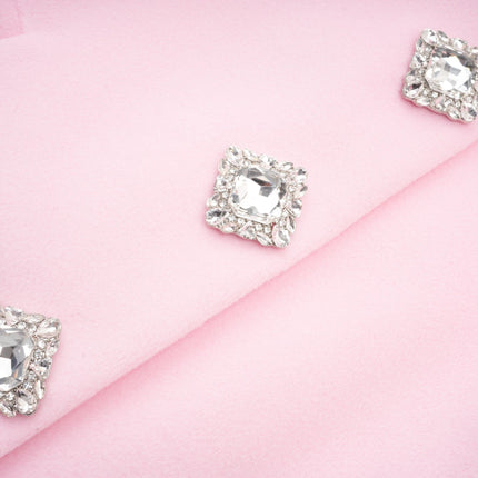Grazia Pink Faux-Fur Cuffs Crystal Embellished Overcoat