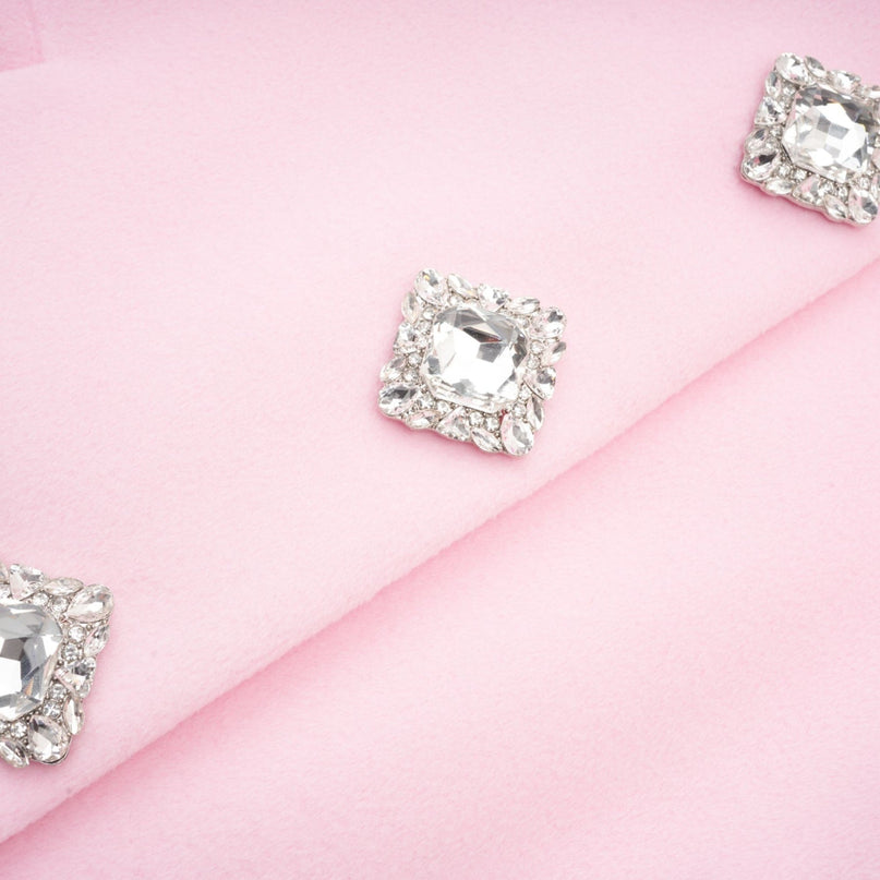 Grazia Pink Faux-Fur Cuffs Crystal Embellished Overcoat