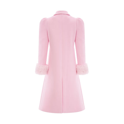 Grazia Pink Faux Fur Cuffs Overcoat with Crystal Embellishments