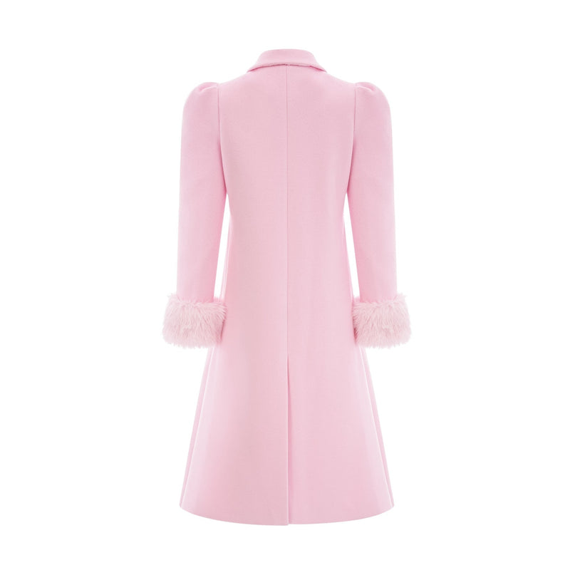 Grazia Pink Faux Fur Cuffs Overcoat with Crystal Embellishments