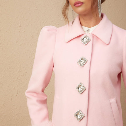 Grazia Pink Faux Fur Cuffs Overcoat Crystal Embellishments Polyester Fiber