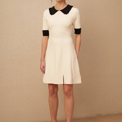 Grazia White Black Knitted Split Hem Mini Dress