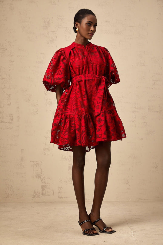 Graziana Red Jacquard Mini Dress
