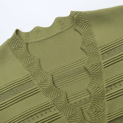 Green A-line Dress with Scalloped Neckline and Button Details
