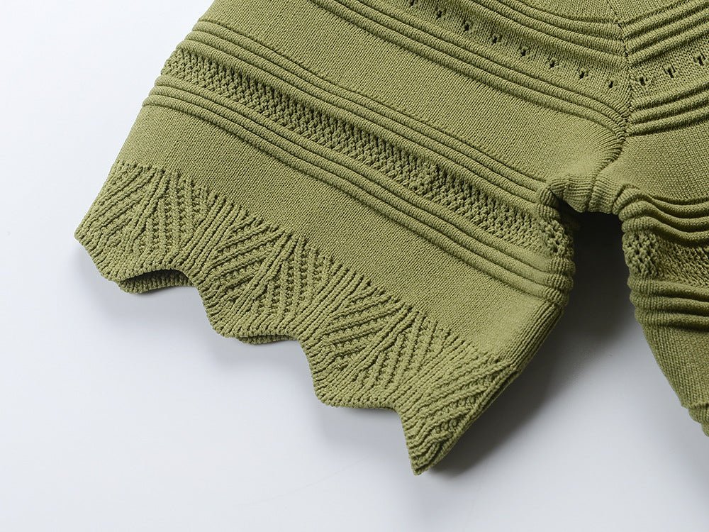 Green A-line Knitted Dress with Button Detail