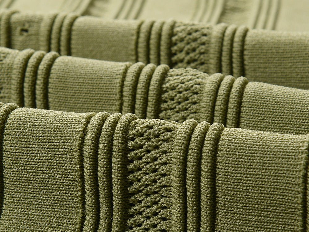 Green A-Line Knitted Dress with Scalloped Neckline and Button Detail