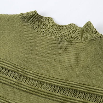 Green A-line silhouette dress with scalloped neckline and button details