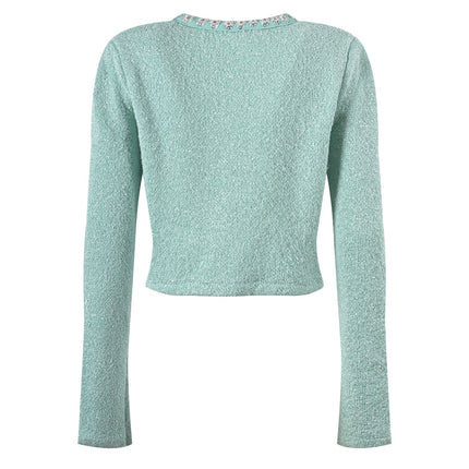 Green Chanel-inspired Cropped Jacket and Pleated Mini Skirt Set in Soft Mint Hue