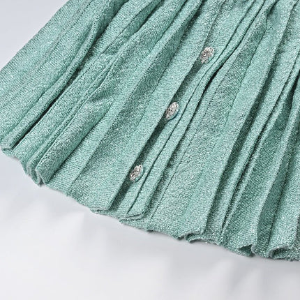 Green Chanel-inspired Cropped Jacket and Pleated Mini Skirt