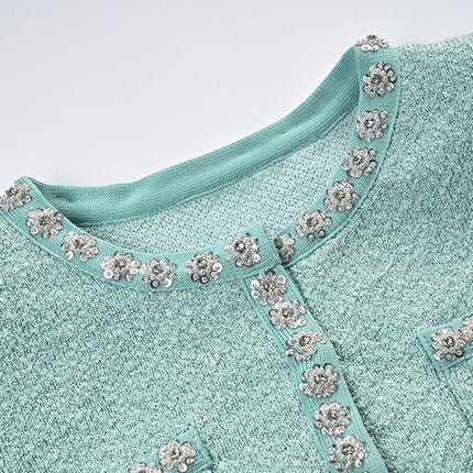 Green Chanel Inspired Cropped Jacket and Pleated Mini Skirt