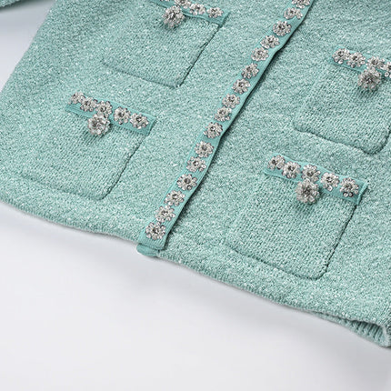 Green Chanel-inspired Cropped Jacket and Pleated Mini Skirt Set