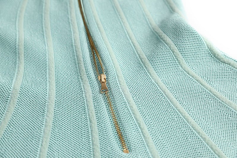 Green Halter Neck Flared A-Line Dress in Soft Mint Knit Fabric