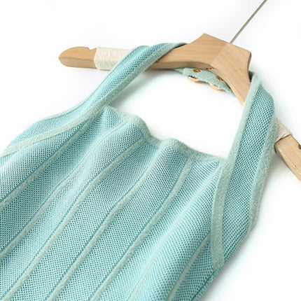 Green Halter Neck Flared A-Line Dress in Soft Mint Knit Fabric with Vertical Ribbed Pattern