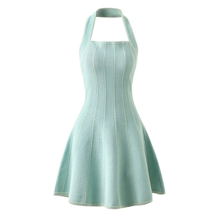 Fashion-forward Green Knit Halter Neck Dress