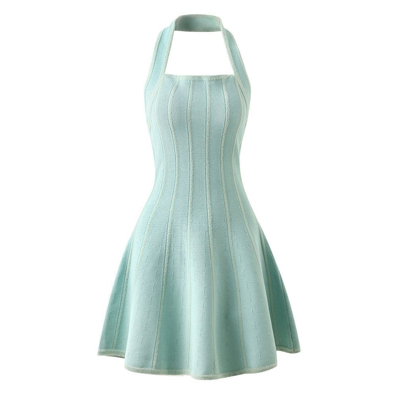 Fashion-forward Green Knit Halter Neck Dress