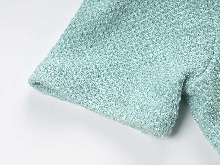 Green Textured Fabric Flared Skirt Dress with Decorative Buttons and Pockets