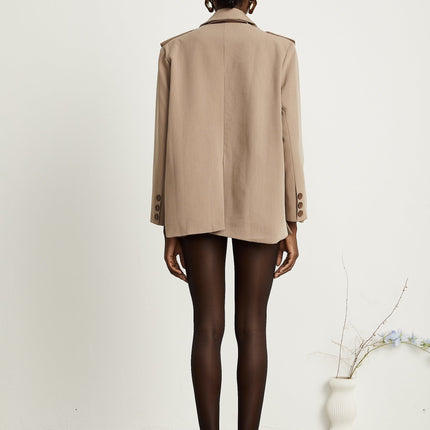Greta Brown Blazer Notched Lapels Buttoned Cuffs Flap Pockets Detachable Panel Front Button Fastening Separate Collar Rear