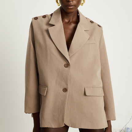 Greta Brown Blazer with Notched Lapels and Detachable Panel