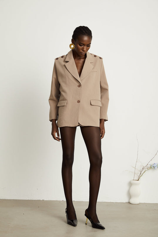 Greta Brown Blazer with Notched Lapels and Buttoned Cuffs