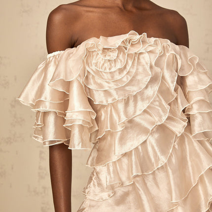 Greta Mini Dress With Floral Appliqué Neutrals