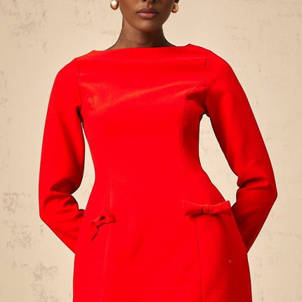 Greta Red Long Sleeve Mini Dress with Bowknot Detailing