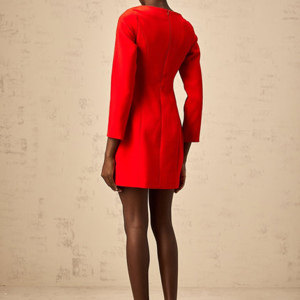 Greta Red Long Sleeve Mini Dress with Bowknot Detailing