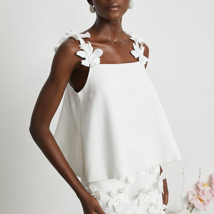 Greta White Floral Embellished Skirt Top Set