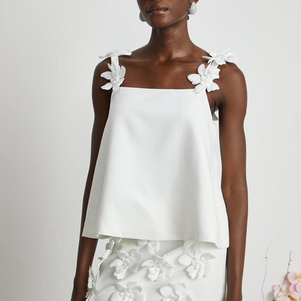Greta White Floral Embellished Skirt Top Set