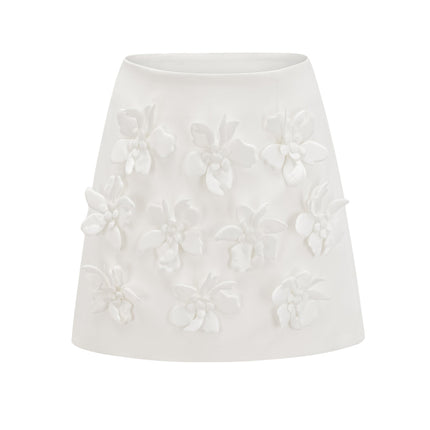 Greta White Floral Embellished Skirt Top Set