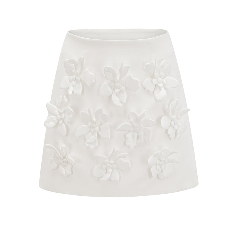 Greta White Floral Embellished Skirt Top Set