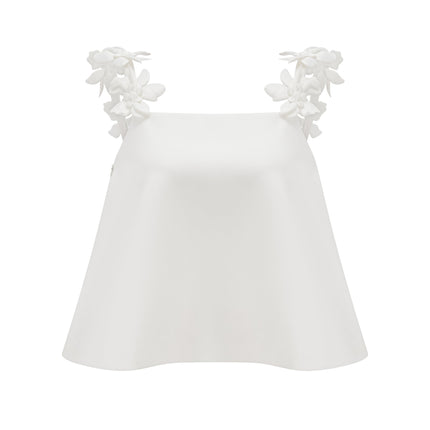 Greta White Floral Embellished Skirt Top Set