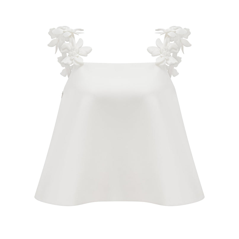 Greta White Floral Embellished Skirt Top Set