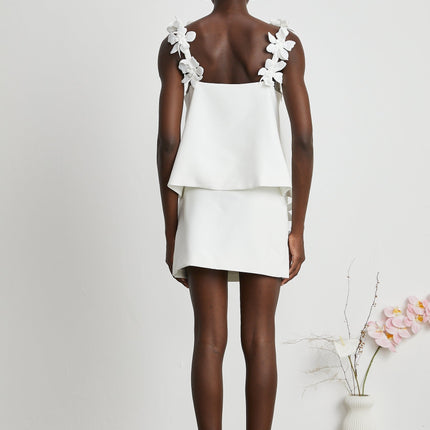 Greta White Floral Embellished Skirt Top Set