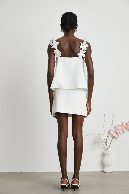 Greta White Floral Embellished Skirt Top Set