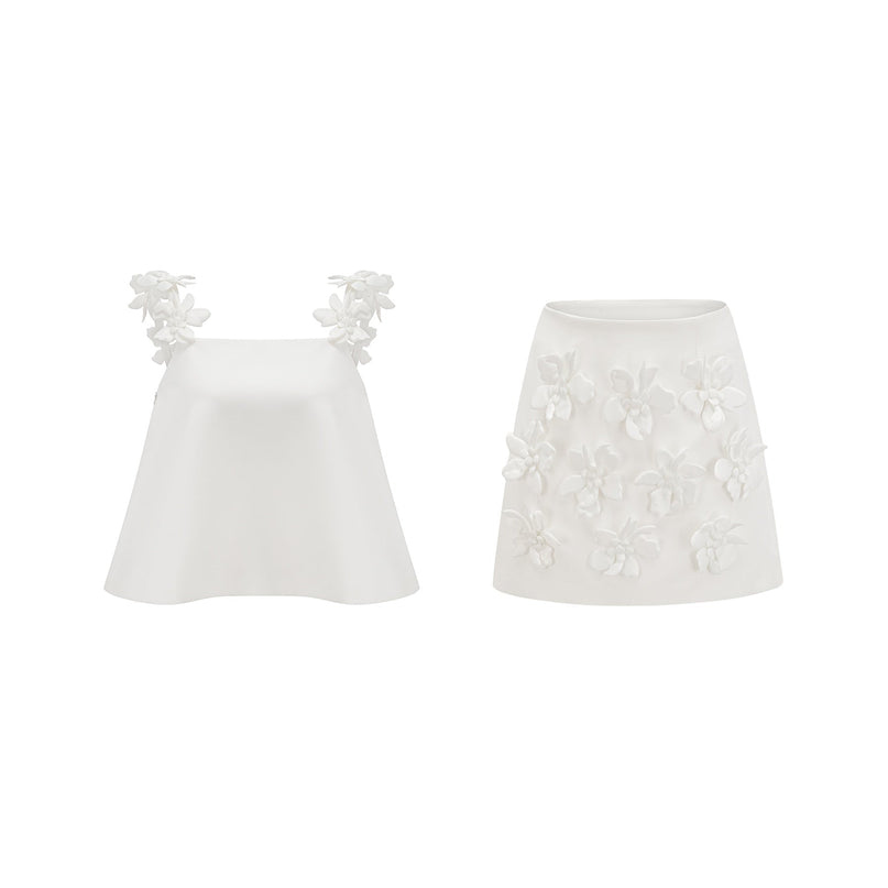 Greta White Floral Embellished Skirt Top Set
