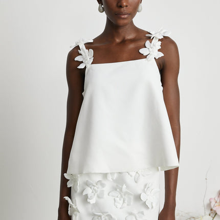 Greta White Floral Embellished Skirt Top Set