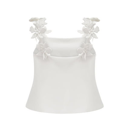 Greta White Floral Embellished Skirt Top Set