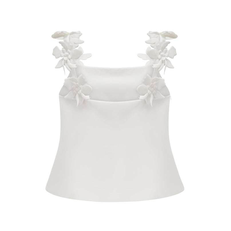 Greta White Floral Embellished Skirt Top Set