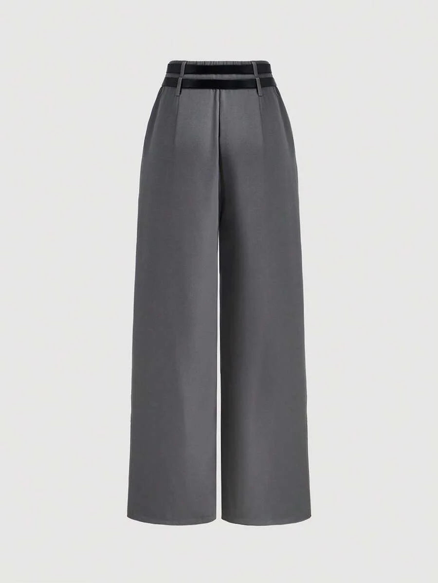 Grey Elegant Trousers With Double Waistband Design Casual Trousers Going Out Trousers Back To