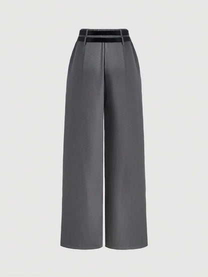 Grey Elegant Trousers With Double Waistband Design Casual Trousers Going Out Trousers Back To
