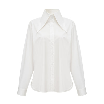 Guenda White Cotton Pointed Collar Shirt with Buttoned Cuffs