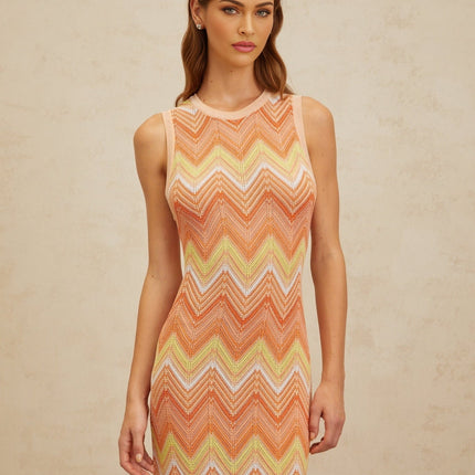 Guendalina Orange Chevron Knit Midi Dress