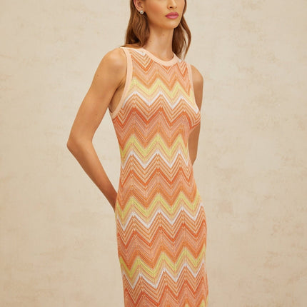 Guendalina Orange Chevron Knit Midi Dress