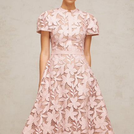Guendalina Pink Lace Flared Midi Dress