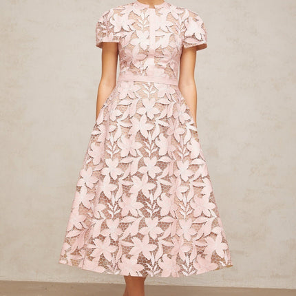 Guendalina Pink Lace Flared Midi Dress
