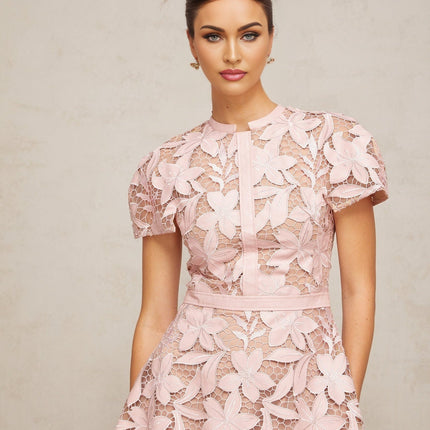Guendalina Pink Lace Flared Midi Dress