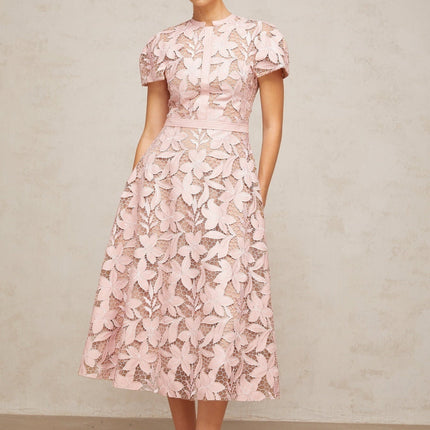 Guendalina Pink Lace Flared Midi Dress