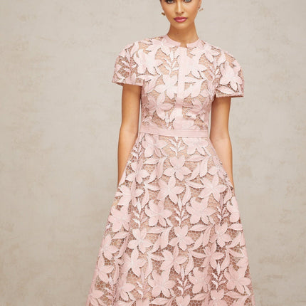 Guendalina Pink Lace Flared Midi Dress