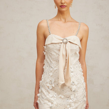 Guendalina Pink Sequin Mini Dress with Bowknot Detailing