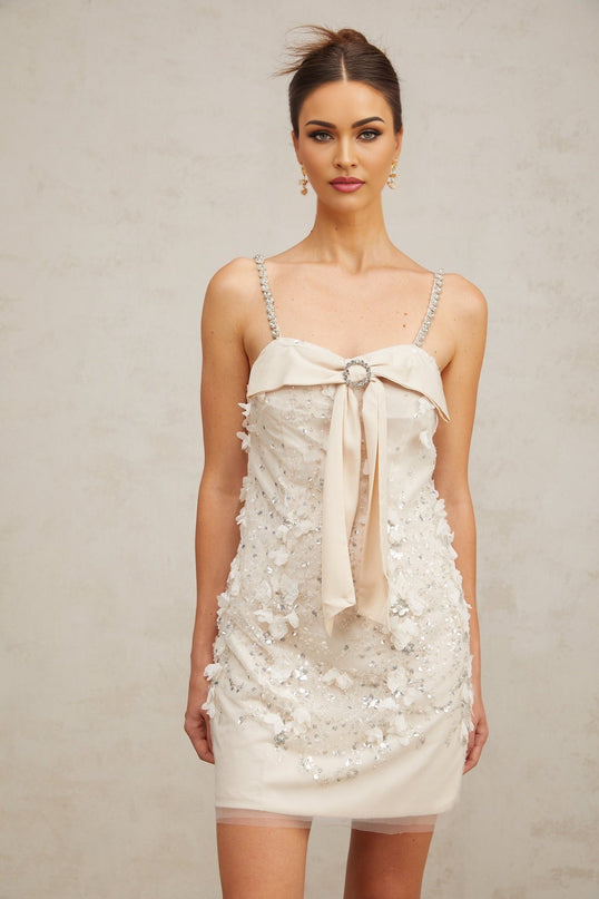 Guendalina Pink Sequin Mini Dress with Bowknot Detailing
